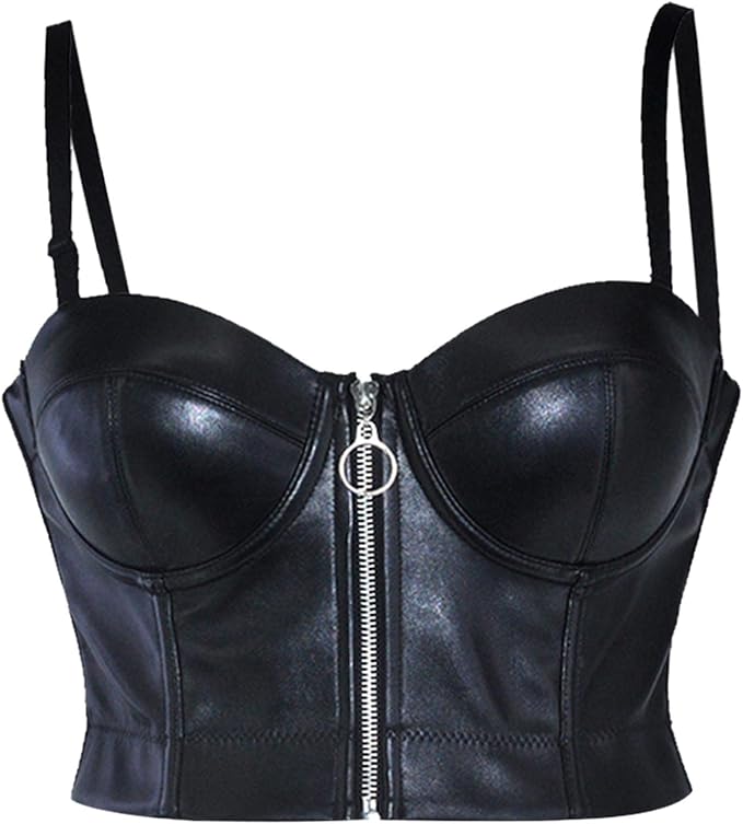 Steampunk Strap Padded Sexy Bra Bustier Black  Zipper Night Club Wear